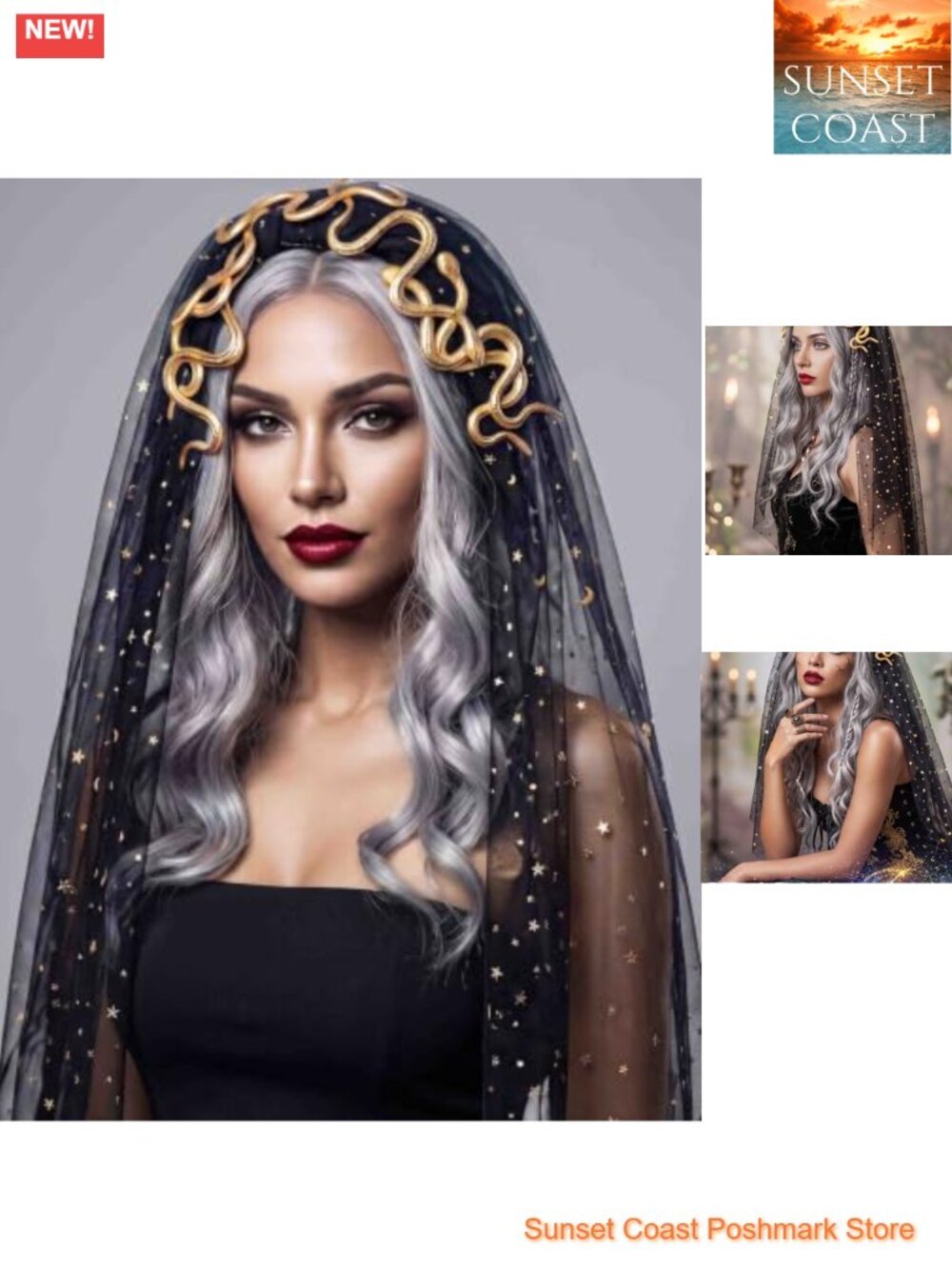 Gothic Tulle Veil with Snake Cosplay Halloween Hair Accessory